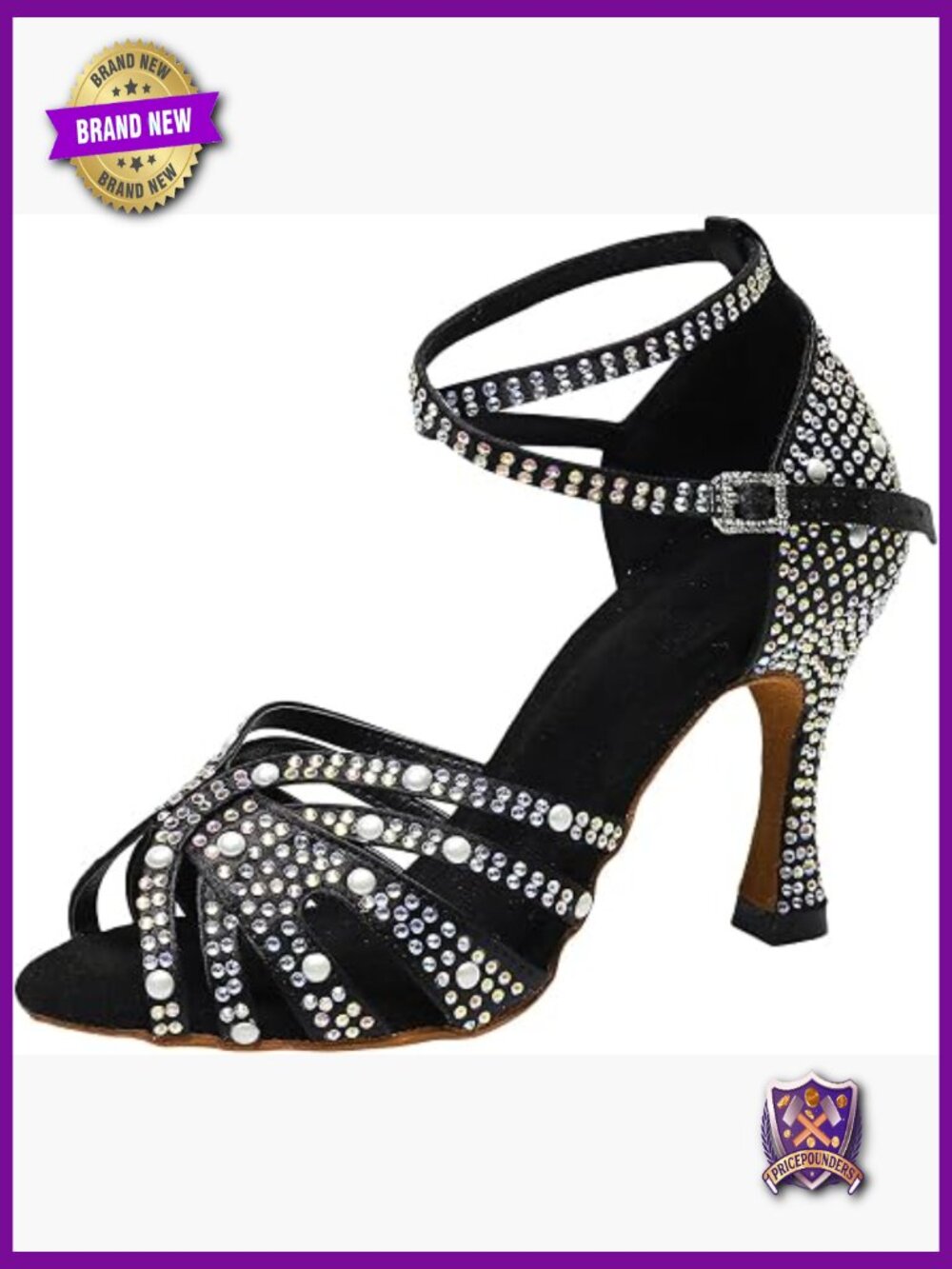 Latin Dance Heels Rhinestone Satin Salsa Bachata Shoes 3'' Heel